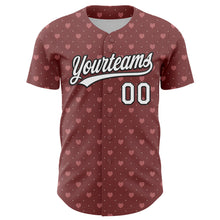 Load image into Gallery viewer, Custom Brown White-Black 3D Love Heart Valentine's Day Authentic Baseball Jersey
