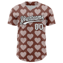 Load image into Gallery viewer, Custom Brown White-Black 3D Love Heart Valentine's Day Authentic Baseball Jersey