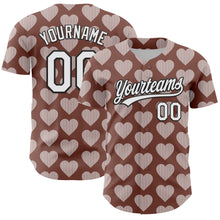 Load image into Gallery viewer, Custom Brown White-Black 3D Love Heart Valentine's Day Authentic Baseball Jersey