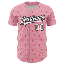 Load image into Gallery viewer, Custom Light Pink White-Black 3D Love Heart Valentine's Day Authentic Baseball Jersey