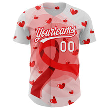 Load image into Gallery viewer, Custom White Fire Red 3D Blood Cancer Ribbon Authentic Baseball Jersey