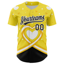 Load image into Gallery viewer, Custom Yellow Black-White 3D Bone Cancer Ribbon Authentic Baseball Jersey
