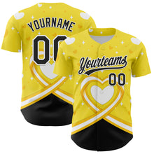 Load image into Gallery viewer, Custom Yellow Black-White 3D Bone Cancer Ribbon Authentic Baseball Jersey