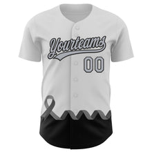 Load image into Gallery viewer, Custom White Gray-Black 3D Brain Cancer Ribbon Authentic Baseball Jersey