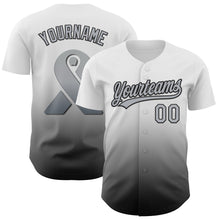 Load image into Gallery viewer, Custom White Gray-Black 3D Brain Cancer Ribbon Authentic Baseball Jersey