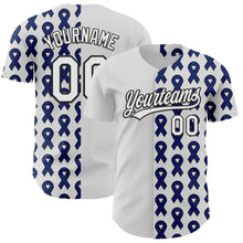 Load image into Gallery viewer, Custom White Black-Navy 3D Colorectal Cancer Ribbon Authentic Baseball Jersey