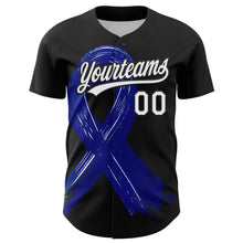 Load image into Gallery viewer, Custom Black White-Royal 3D Colorectal Cancer Ribbon Authentic Baseball Jersey