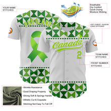 Load image into Gallery viewer, Custom White Neon Green 3D Gallbladder And Bile Duct Cancer Ribbon Authentic Baseball Jersey