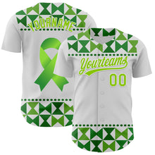 Load image into Gallery viewer, Custom White Neon Green 3D Gallbladder And Bile Duct Cancer Ribbon Authentic Baseball Jersey