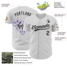 Load image into Gallery viewer, Custom White Black-Purple 3D Gastric Cancer Ribbon Authentic Baseball Jersey