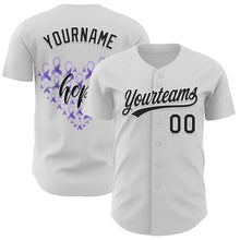 Load image into Gallery viewer, Custom White Black-Purple 3D Gastric Cancer Ribbon Authentic Baseball Jersey