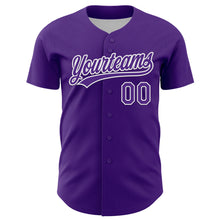 Load image into Gallery viewer, Custom Purple White 3D Gastric Cancer Ribbon Authentic Baseball Jersey
