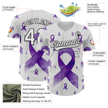 Load image into Gallery viewer, Custom White Purple-Black 3D Gynecological Cancer Ribbon Authentic Baseball Jersey