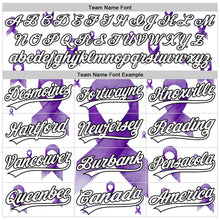 Load image into Gallery viewer, Custom White Purple-Black 3D Gynecological Cancer Ribbon Authentic Baseball Jersey