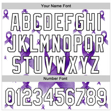 Load image into Gallery viewer, Custom White Purple-Black 3D Gynecological Cancer Ribbon Authentic Baseball Jersey