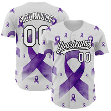 Load image into Gallery viewer, Custom White Purple-Black 3D Gynecological Cancer Ribbon Authentic Baseball Jersey