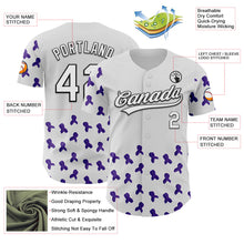 Load image into Gallery viewer, Custom White Purple-Black 3D Gynecological Cancer Ribbon Authentic Baseball Jersey