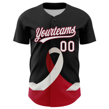 Load image into Gallery viewer, Custom Black White-Crimson 3D Head And Neck Cancer Ribbon Authentic Baseball Jersey
