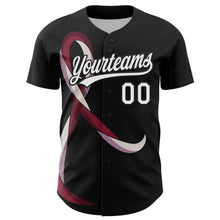 Load image into Gallery viewer, Custom Black White-Burgund 3D Head And Neck Cancer Ribbon Authentic Baseball Jersey