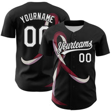 Load image into Gallery viewer, Custom Black White-Burgund 3D Head And Neck Cancer Ribbon Authentic Baseball Jersey