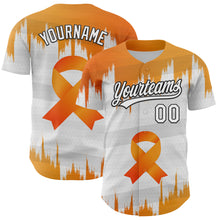 Load image into Gallery viewer, Custom White Orange-Black 3D Kidney Cancer Ribbon Authentic Baseball Jersey