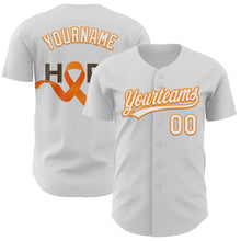 Load image into Gallery viewer, Custom White Bay Orange-Black 3D Kidney Cancer Ribbon Authentic Baseball Jersey
