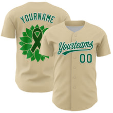 Load image into Gallery viewer, Custom Cream Kelly Green-White 3D Liver Cancer Ribbon Authentic Baseball Jersey