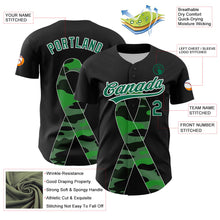 Load image into Gallery viewer, Custom Black Kelly Green-White 3D Liver Cancer Ribbon Authentic Baseball Jersey