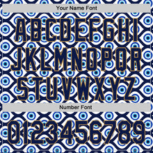 Load image into Gallery viewer, Custom White Navy-Old Gold 3D Pattern Design Evil Eyes Authentic Baseball Jersey