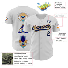 Load image into Gallery viewer, Custom White Navy-Old Gold 3D Pattern Design Evil Eyes Authentic Baseball Jersey
