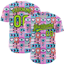 Load image into Gallery viewer, Custom Pink Neon Green-Black 3D Pattern Design Evil Eyes Authentic Baseball Jersey