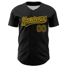 Load image into Gallery viewer, Custom Black Yellow 3D Childhood Cancer Gold Ribbon Authentic Baseball Jersey