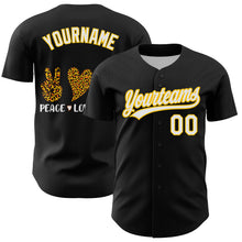 Load image into Gallery viewer, Custom Black White-Yellow 3D Childhood Cancer Gold Ribbon Authentic Baseball Jersey