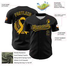 Load image into Gallery viewer, Custom Black Yellow 3D Childhood Cancer Gold Ribbon Authentic Baseball Jersey
