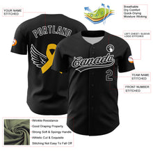 Load image into Gallery viewer, Custom Black White-Yellow 3D Childhood Cancer Gold Ribbon Authentic Baseball Jersey