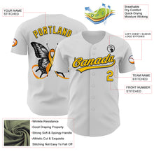 Load image into Gallery viewer, Custom White Yellow-Black 3D Childhood Cancer Gold Ribbon Authentic Baseball Jersey