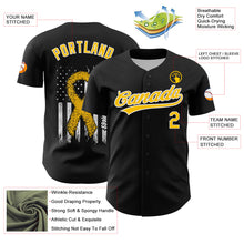 Load image into Gallery viewer, Custom Black Yellow-White 3D Childhood Cancer Gold Ribbon American Flag Authentic Baseball Jersey