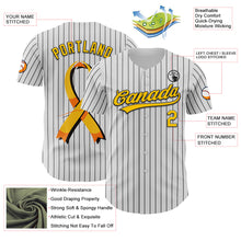 Load image into Gallery viewer, Custom White Black Pinstripe Yellow 3D Childhood Cancer Gold Ribbon Authentic Baseball Jersey