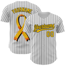 Load image into Gallery viewer, Custom White Black Pinstripe Yellow 3D Childhood Cancer Gold Ribbon Authentic Baseball Jersey