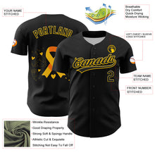 Load image into Gallery viewer, Custom Black Yellow 3D Childhood Cancer Gold Ribbon Authentic Baseball Jersey