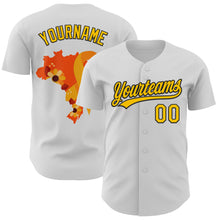 Load image into Gallery viewer, Custom White Yellow-Black 3D Childhood Cancer Gold Ribbon Authentic Baseball Jersey
