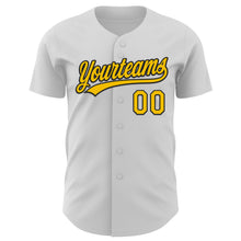 Load image into Gallery viewer, Custom White Yellow-Black 3D Childhood Cancer Gold Ribbon Authentic Baseball Jersey