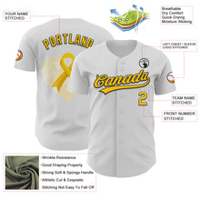 Load image into Gallery viewer, Custom White Yellow-Black 3D Childhood Cancer Gold Ribbon Authentic Baseball Jersey