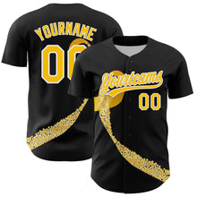 Load image into Gallery viewer, Custom Black Yellow-White 3D Childhood Cancer Gold Ribbon Authentic Baseball Jersey
