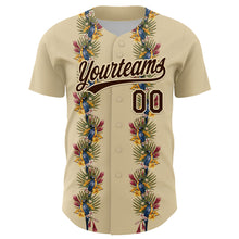 Load image into Gallery viewer, Custom Cream Brown 3D Tropical Hawaii Palm Tree And Bird Authentic Baseball Jersey