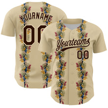 Load image into Gallery viewer, Custom Cream Brown 3D Tropical Hawaii Palm Tree And Bird Authentic Baseball Jersey