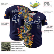 Load image into Gallery viewer, Custom Navy White 3D Tropical Hawaii Palm Tree And Bird Authentic Baseball Jersey