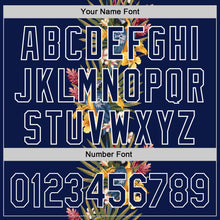 Load image into Gallery viewer, Custom Navy White 3D Tropical Hawaii Palm Tree And Bird Authentic Baseball Jersey