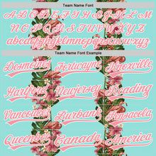 Load image into Gallery viewer, Custom Ice Blue Medium Pink-White 3D Tropical Hawaii Plant And Flamingo Authentic Baseball Jersey