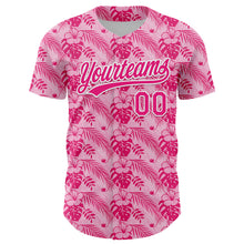 Load image into Gallery viewer, Custom Hot Pink White 3D Tropical Hawaii Jungle Leaves And Flower Authentic Baseball Jersey